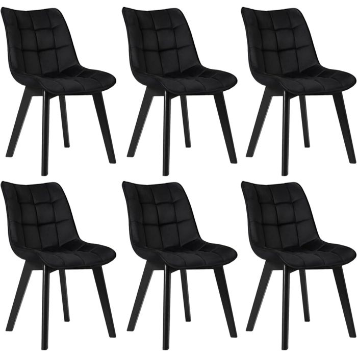 EUGAD 6 X Chaises Salon à Manger Pieds en Bois et Surface en Velours Chaises de Salle à Manger Noir