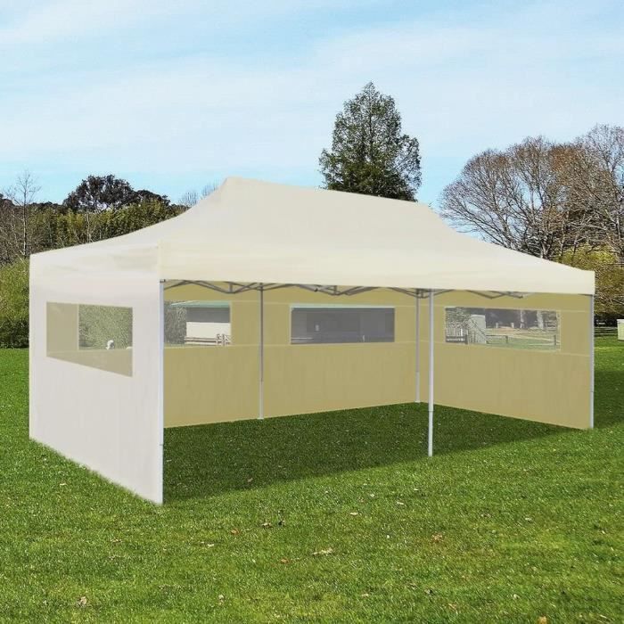 Tonnelles de camping tidyard Tente de Réception-Tonnelle Pliable Revêtement PVC Imperméable Crème 3 x 6 m