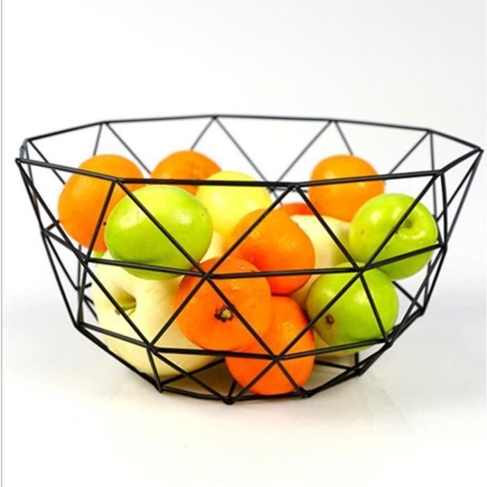 Yofo 1 pcs Style nordique rond en fil métal Bol de fruits durable Vertex Corbeille à fruits Fil décoré Panier de rangement en métal Noir A