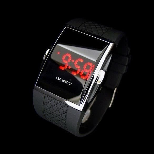 Montre noire sport digitale homme LED rouge Enfant Achat