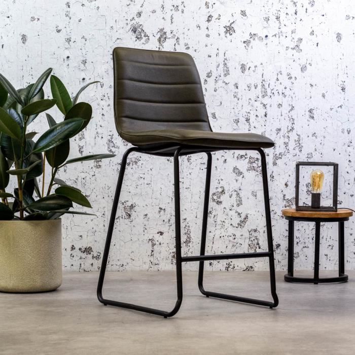 Tabouret de Bar - Mark - Vert - Métal - Cuir Artificiel - Style Industriel Tabouret de Bar - Mark - Vert - Métal - Cuir Artificiel - Style Industriel