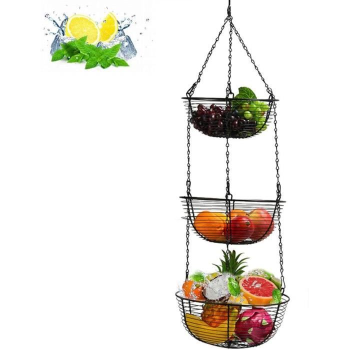 Blanche Corbeille à Fruits Suspendue,Corbeille à fruits suspendue à 3 niveaux,Panier Suspendu à Fruits pour Panier de cuisine décoratif Paniers Suspendus à Légumes à 3 Niveaux