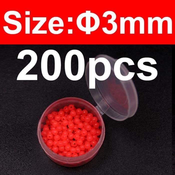 Perles Lumineuses Pour Pêche PATIKIL - 200 Pièces, 3 Mm, Rouge, Brillent Dans Le Noir, Appât Accessoire