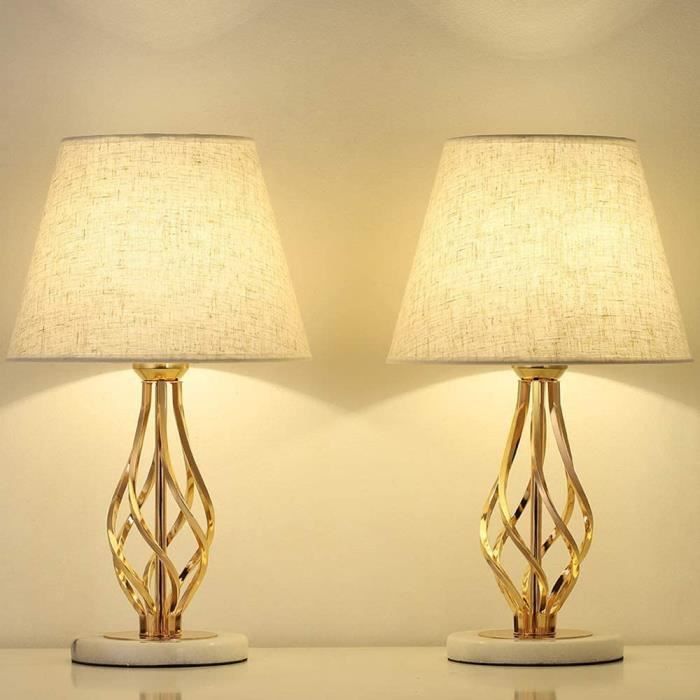 Lot de 2 lampes de chevet modernes avec base en marbre et abat-jour en lin  - Petite lampe pour chambre à coucher, salon, dorto[290] - Cdiscount Maison