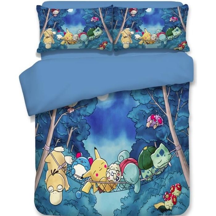 Pokemon Housse De Couette Fibre De Polyester Modele 20 1 Parure De Couette 160x210 Cm 1 Drap Plat 180x240 Cm 1 Taies Cdiscount Maison