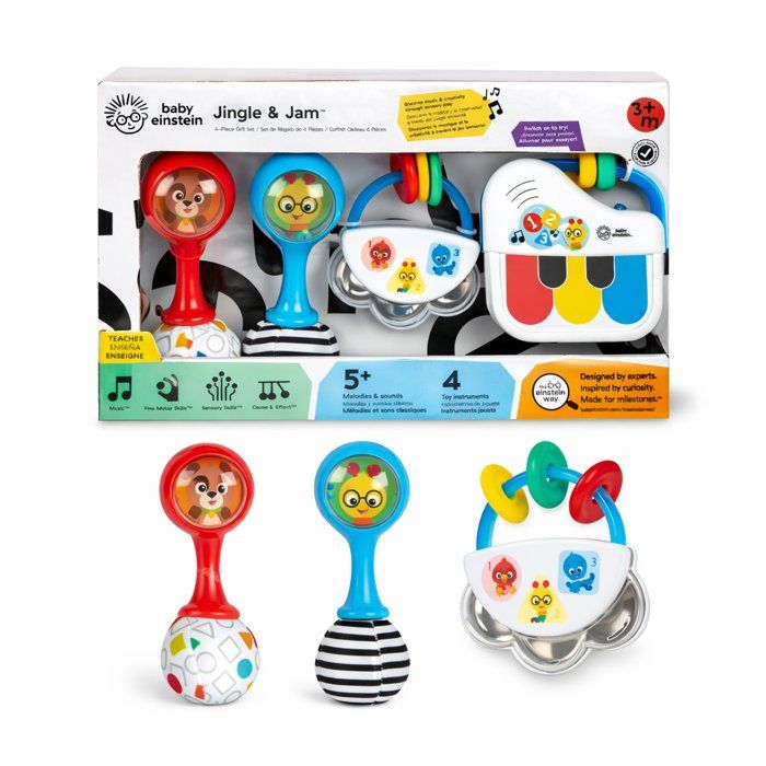 BABY EINSTEIN- Coffret cadeau bébé musical Jingle & Jam 3 jouets musicaux: mini tambourin 2 maracas piano bébé