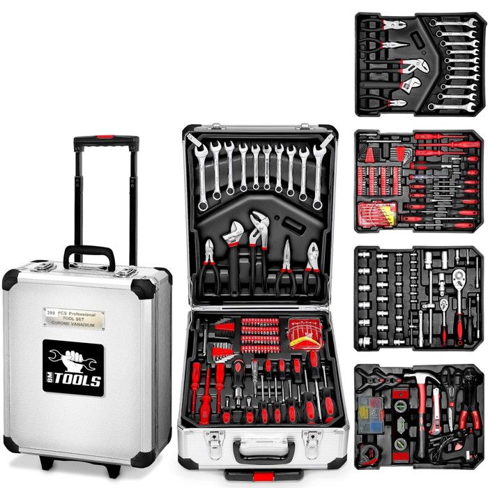 Boite à Outils 399 pièces BM TOOLS BMT-399-PCS en Chrome Vanadium  Mallette en aluminium trolley