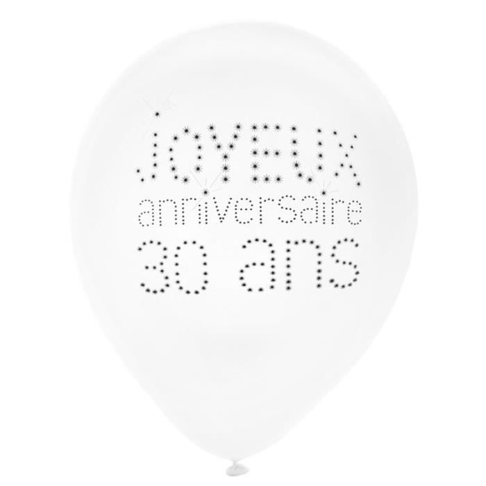 Ballon Joyeux Anniversaire Blanc 30 Ans - Paquet de 8 - 2.10€