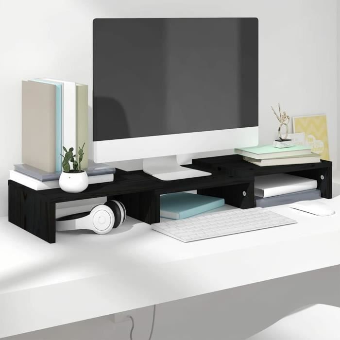 Support Rehausseur Multifonction TooQ - Pour Moniteur, PC Portable (max 20 Kg) - Hauteur Réglable 100/120/140 Mm, Noir