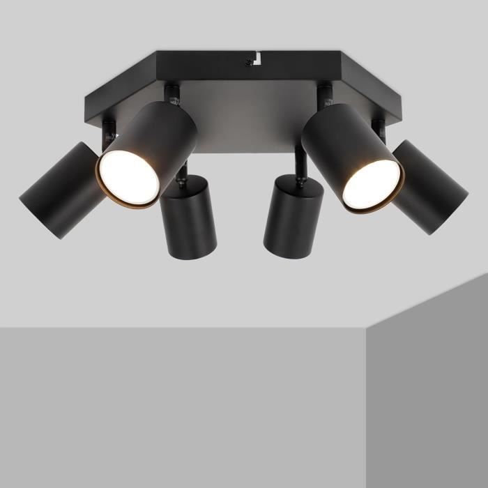 Plafonnier 6 Spots Orientables Noir – éclairage LED Directionnel Pour Cuisine, Salon, Couloir - 6