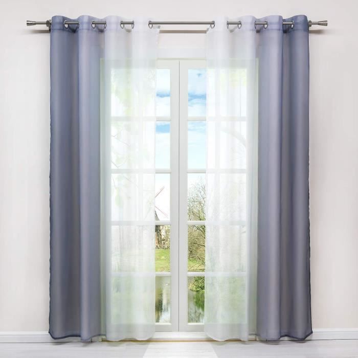 BellaHills Rideaux Court Blanc Voilage à Oeillet Lot de 2 Rideaux Transparent Intérieurs pour Chambre Salon 140x160cm Blanc Ivoire