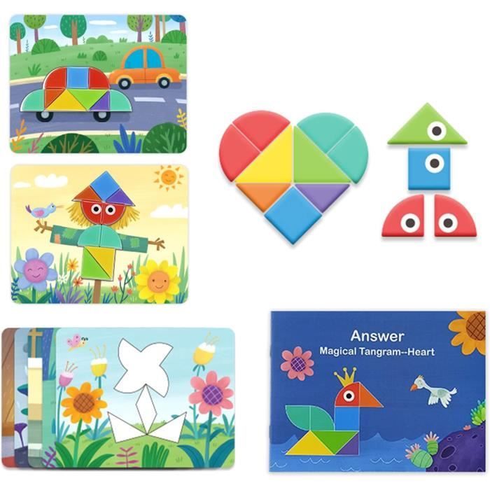 Tangram Magnétique Pour Enfants - Puzzle éducatif 96 Pièces Dès 3 Ans | Jeu De Voyage Stimulant La Logique Et La Créativité