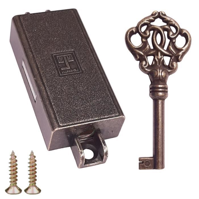 Cyclingcolors Serrure espagnolette brun bronze clé remplacement meuble ancien décoration rustique armoire vintage, gauche