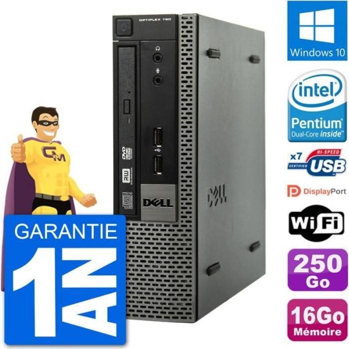 Ultra Mini PC Dell Optiplex 790 USFF G640 RAM 16Go Disque 250Go Windows 10 Wifi