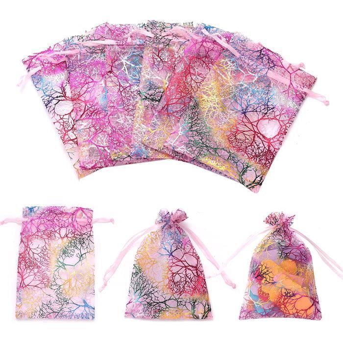 Lot De 100 Pochettes En Organza Avec Cordon – 13x18 Cm, Motif Corail Violet, Léger Et Réutilisable | Sacs De Rangement Pour Cadeaux, Bijoux, Bonbons Et Petites Pièces - 6