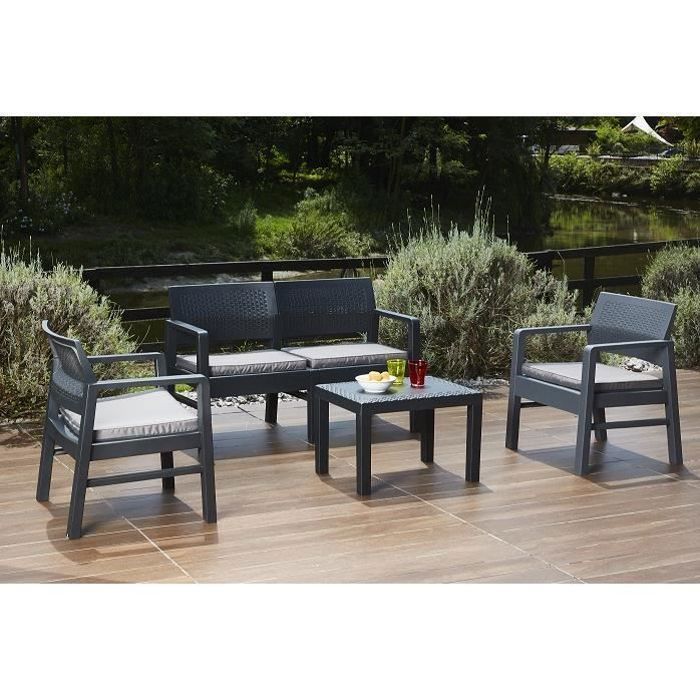 Dmora Salon et extérieur composé de: 2 fauteuils canapé deux places et table basse avec coussins Made in Italy Anthracite Dmora Salon et extérieur composé de: 2 fauteuils canapé deux places et table basse avec coussins Made in Italy Anthracite