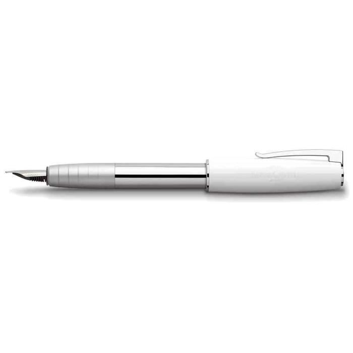 Roller Faber-Castell LOOM - Piano Blanc - Corps Métal Chromé, Finition Laquée - Stylo Roller De Luxe Avec Encre Noire