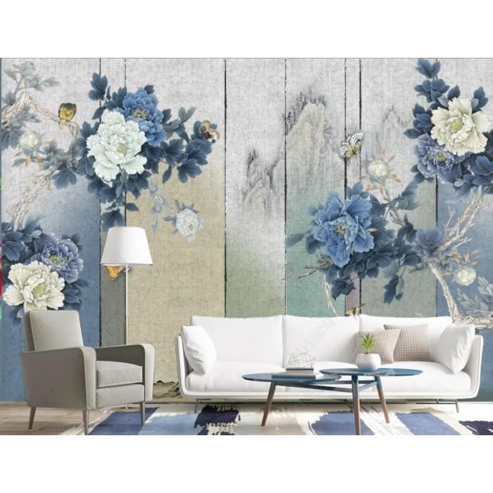 Papier Peint Amovible Tempaper, Motif Pivoines Dorées Sur Fond Bleu Paon, Rouleau 40,6 Cm X 1,5 M