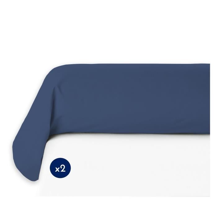 Lot de 2 taies de traversin 100% coton - HOME LINGE PASSION - Bleu - Souple & Résistant - 85x185 cm