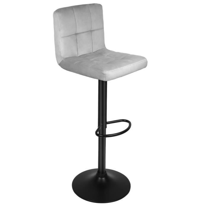 tabouret de bar lot de 2 chaises de cuisine - huole - réglable en hauteur et rotatif à 360° - gris clair
