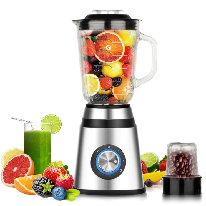 Blender Mixeur 1.5L, 3 Vitesses + Impulsions, 6 Lames amovibles pour
