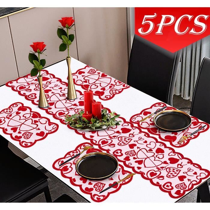 Ensemble de Chemin de Table et napperons en dentelle Coeur Rouge ...