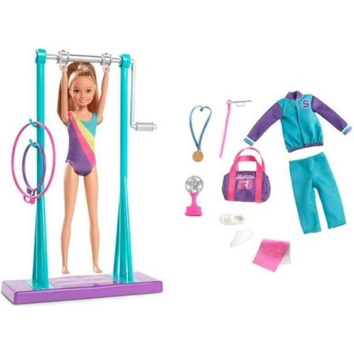 Poupée - MATTEL - Stacie Gymnaste - Coffret avec barre - Tourne sur la barre - Accessoires de gymnastique
