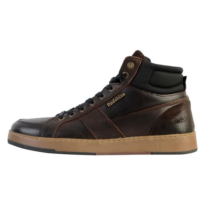 Basket Montante Homme - REDSKINS - Sabal - Cuir - Lacets - Marron/Noir