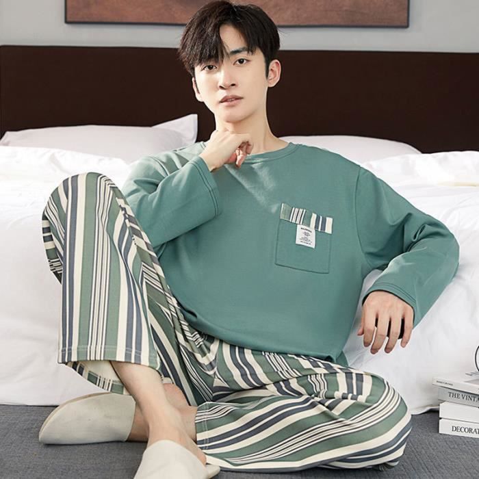 Pyjama Homme 2 Pi ces En Coton Col Rond Manches Longues