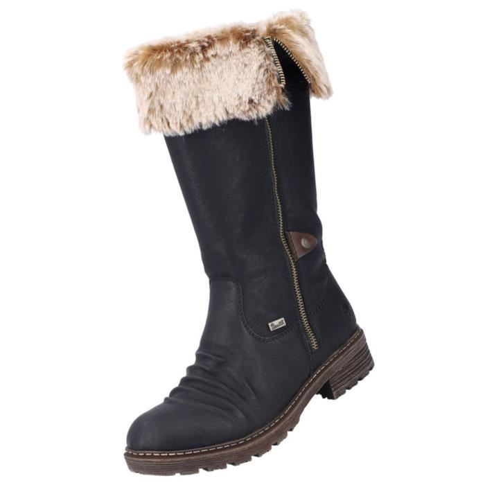 Bottes d hiver Rieker Femme Noir Haute Synthetique Zip Membrane Tex Noir Cdiscount Chaussures