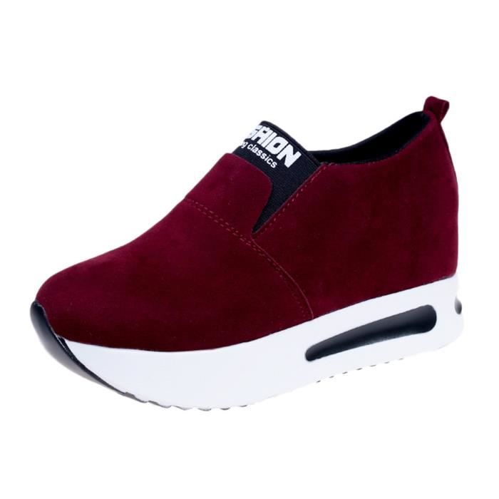 Sneakers Femmes Mode Casual Flock Slip-on Plate-Forme Épaisse Sport Wedges Chaussures