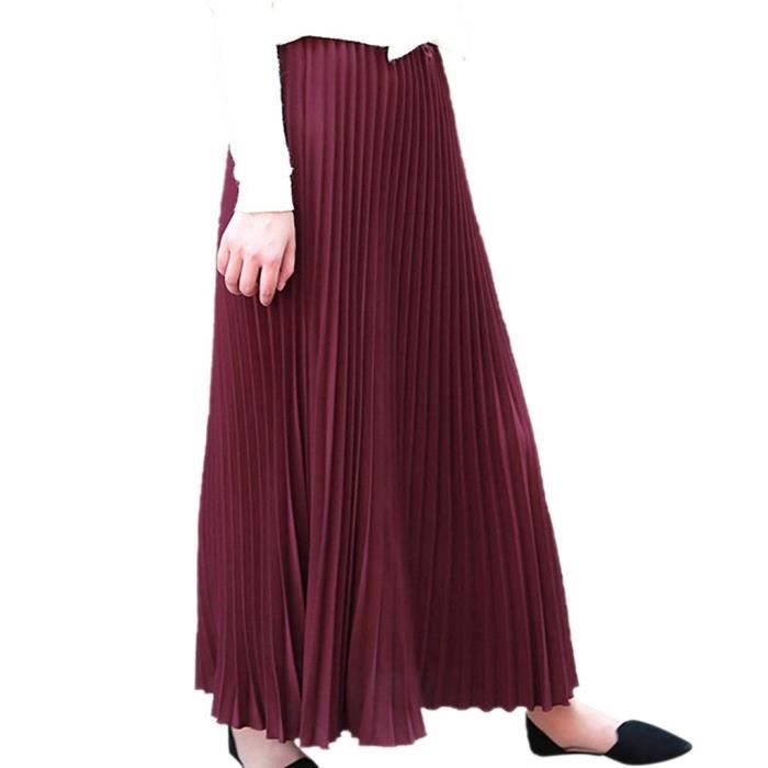 WSLCN Femme Eté A-Line Mi-Longue Jupe Plissée en Chiffon Fleur Imprimée Taille Haute Elastique Jupe de Plage Elégant Vintage