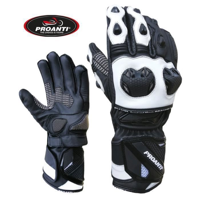 PROANTI Gants Moto Racing Cuir Véritable – Protection Premium, Cuir Souple Vachette, Taille L – Idéal Homme Et Femme Motard