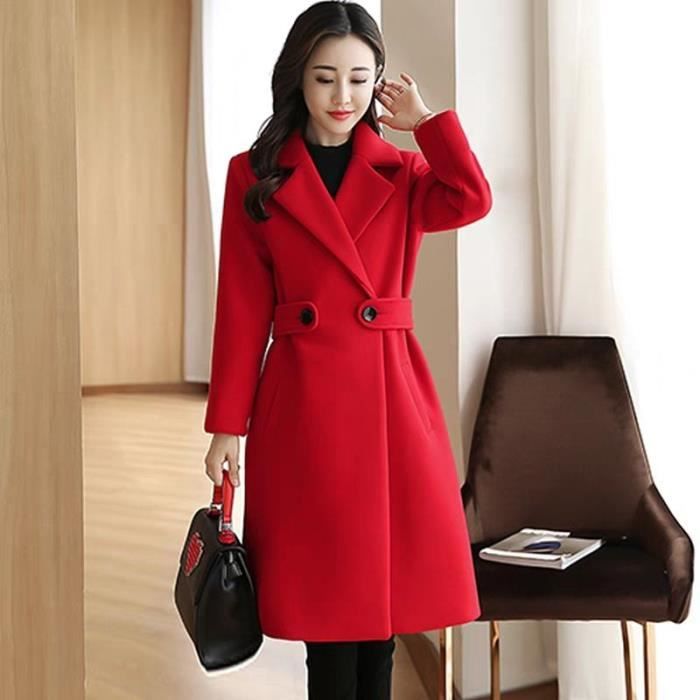 Manteau 2019 vetements d hiver laine manteau ceinture slim femmes manteau coreen automne femme laine manteau mode double Type red Blanc Cdiscount Pret a Porter