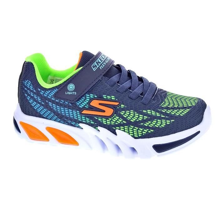 Skechers Skechers Flex Glow - Baskets garçon bleu lacets & scratch dessus textile talon plat