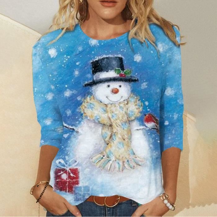 Pull Noel Femme Moche Sweat Shirt Hoodie Grande Taille Noel Casual Pullover a Manches Longues Oversize blue BLUE Cdiscount Pret a Porter