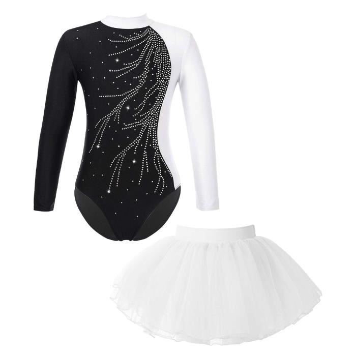 iixpin Enfant Fille Justaucorps Gymnastique Strass Manches Longues
