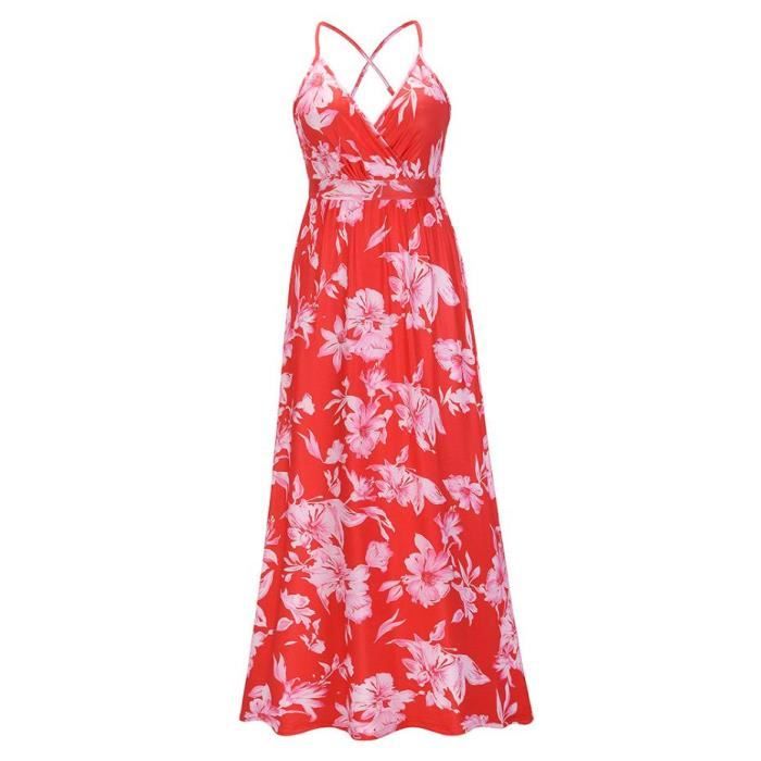Robe longue femme rouge dos nu