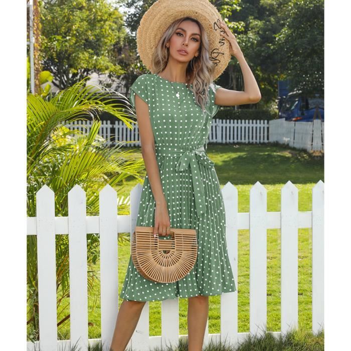 Femme Robe Casual Robe Pois Col Rond Robe Longue d Et R tro