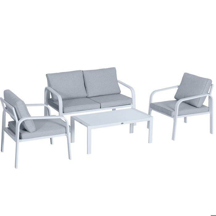 ensemble salon de jardin 4 personnes style yachting canape 2 places 2 fauteuils table basse coussins deperlants dehoussables cdiscount jardin