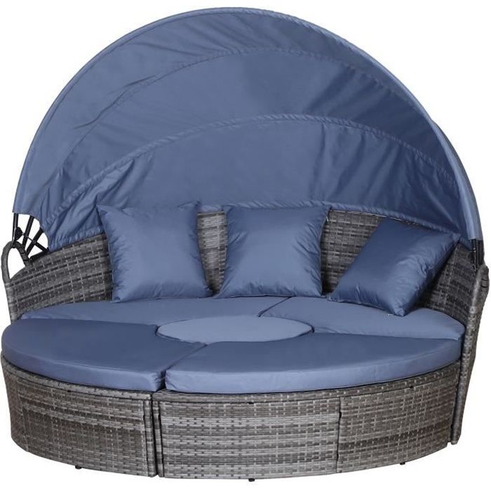 Lit canapé de jardin modulable Outsunny - Grand confort - Pare-soleil intégré - 5 coussins - 3 oreillers