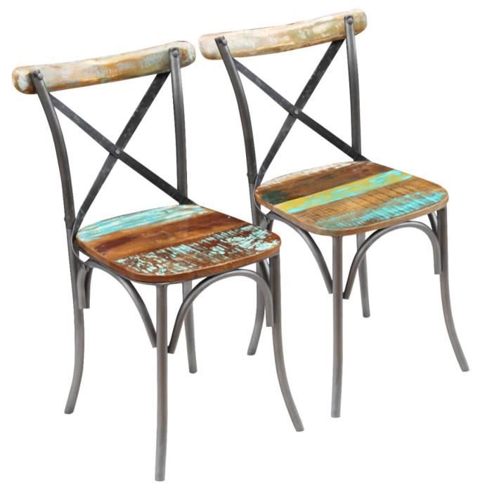 chaises de cuisine et de salle à manger - ovonni - bois recyclé - vintage - marron - lot de 2