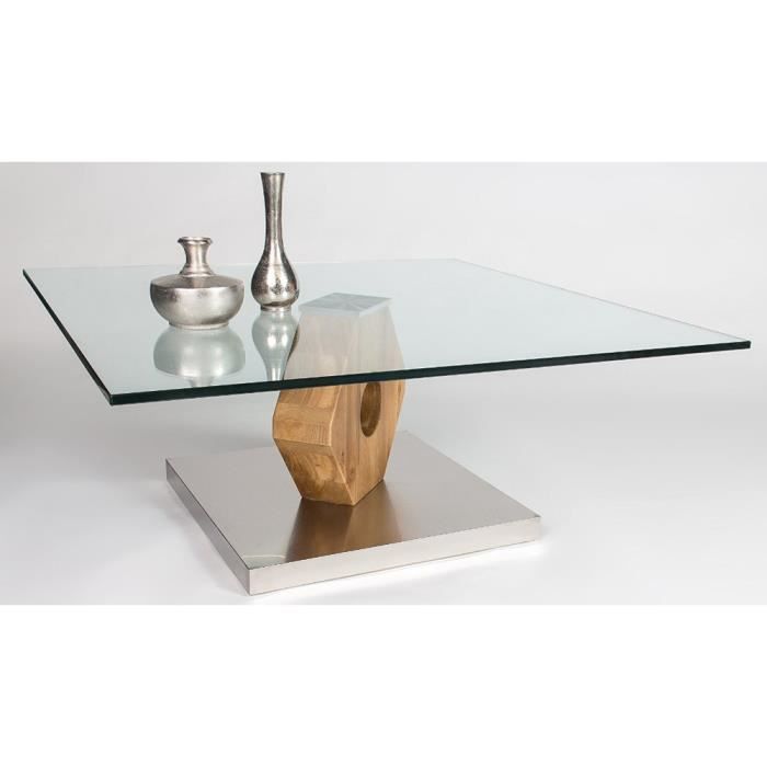 Table Basse En Bois Chene Sauvage Avec Plateau En Verre Dim 90