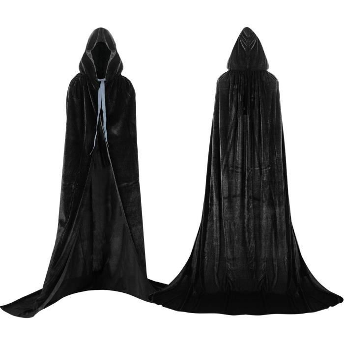 POIUIYQA Cape à Capuchon Noire, Cape de déguisement d'halloween pour Femmes Hommes, Cape Sorcier