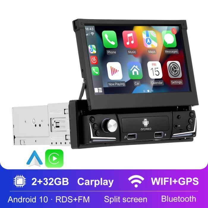 Autoradio GPS Android 10.0 1 Din 7  Ecran Rétractable 2G+32G WiFi  Bluetooth avec CarPlay et Android Auto sans fil avec RDS FM AUX - Cdiscount  Auto