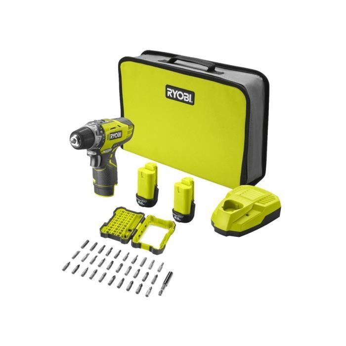Perceuse Visseuse sans fil 12V RYOBI R12DD-220SA31 - 2 batteries de 2 Ah - 1 coffret 31 accessoires