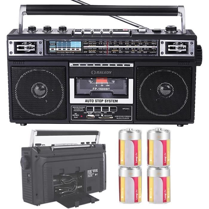 Baladeur Cassette Portable Vintage Avec Radio AM/FM, Bluetooth, USB Et Enregistreur - Boombox Rétro Pour Maison Et Extérieur