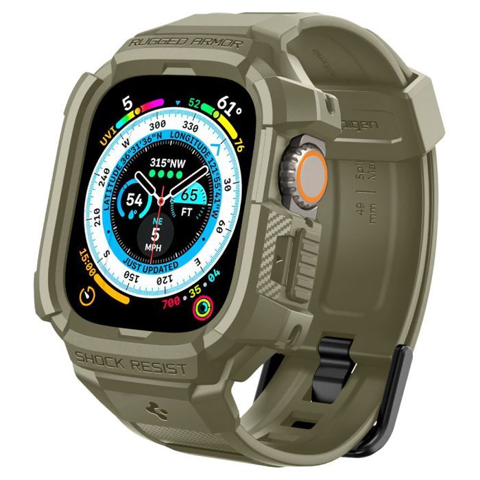 Spigen Rugged Armor Pro - Bracelet avec étui intégré pour Apple Watch Ultra 49 mm Vintage Kaki