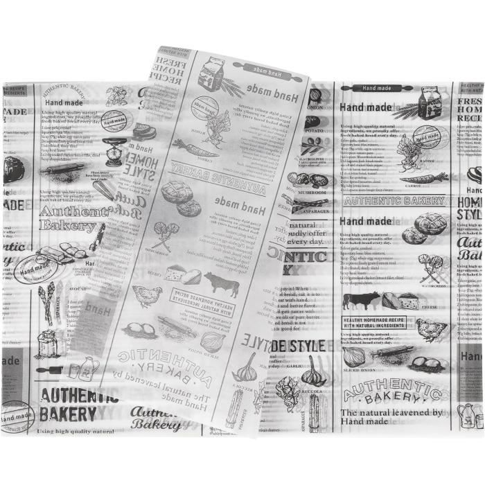 Papier Emballage Alimentaire 120 Feuilles 25x25cm - Style Journal - Pour Frites, Sandwiches, Fêtes