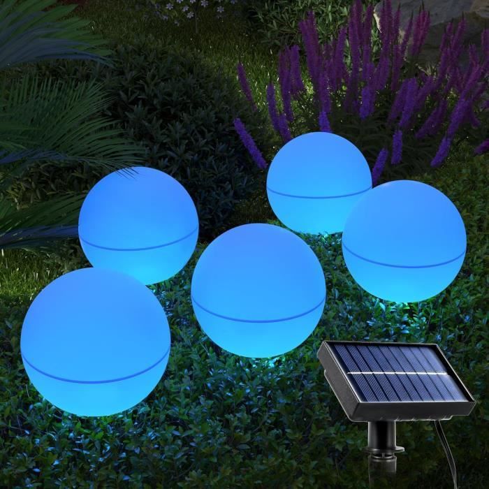 Lampe Solaire Exterieur 5pcs- Boule Solaire Exterieur Jardin avec 3 Modes d'éclairage, 16 RGB Couleurs, Imperméable, Eclairage P3